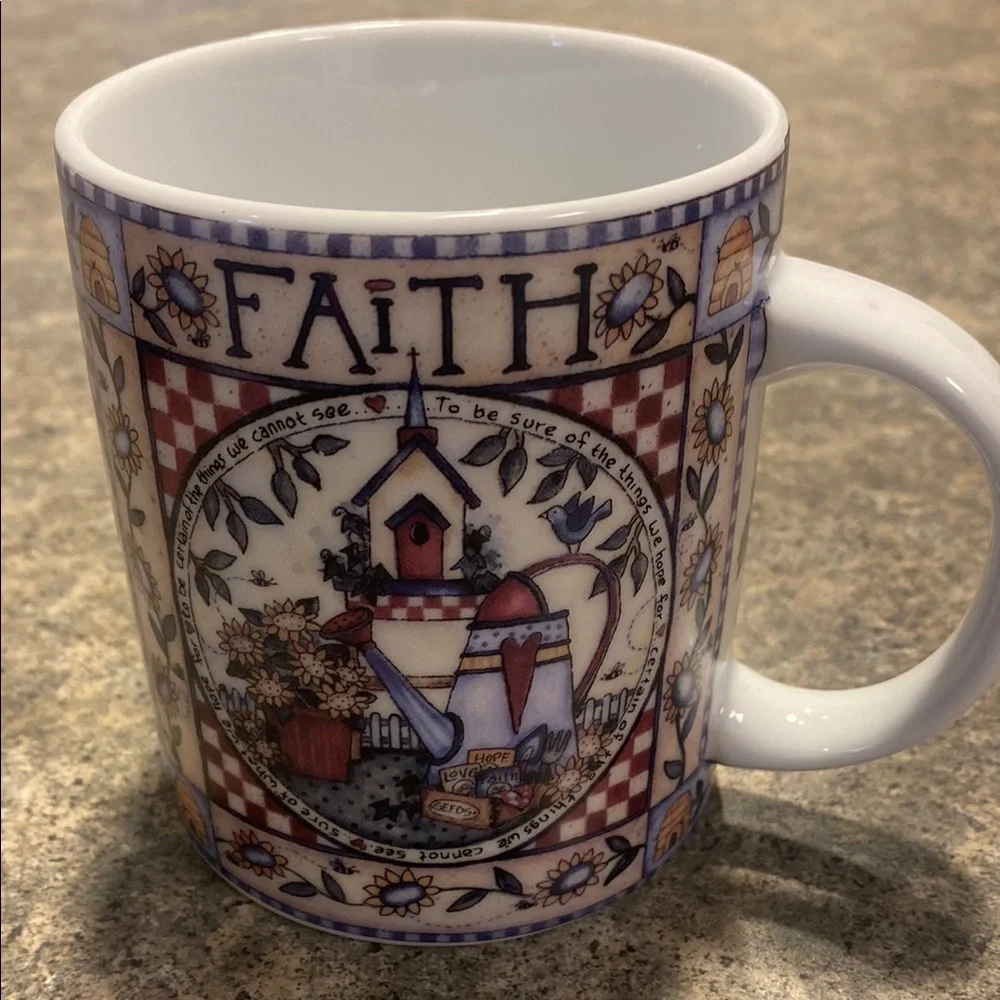 Faith Inspirational Ceramic Mug - Blue and White